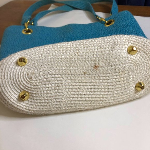 Turquoise & White Straw Tote Bag - Picture 3 of 4